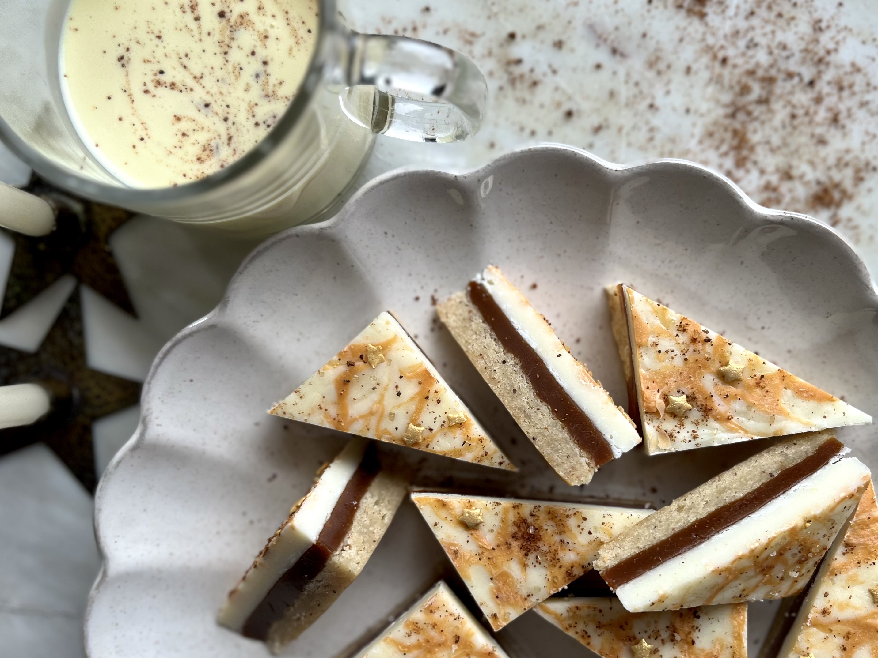 Eggnog Millionaire Bars with Rum Caramel