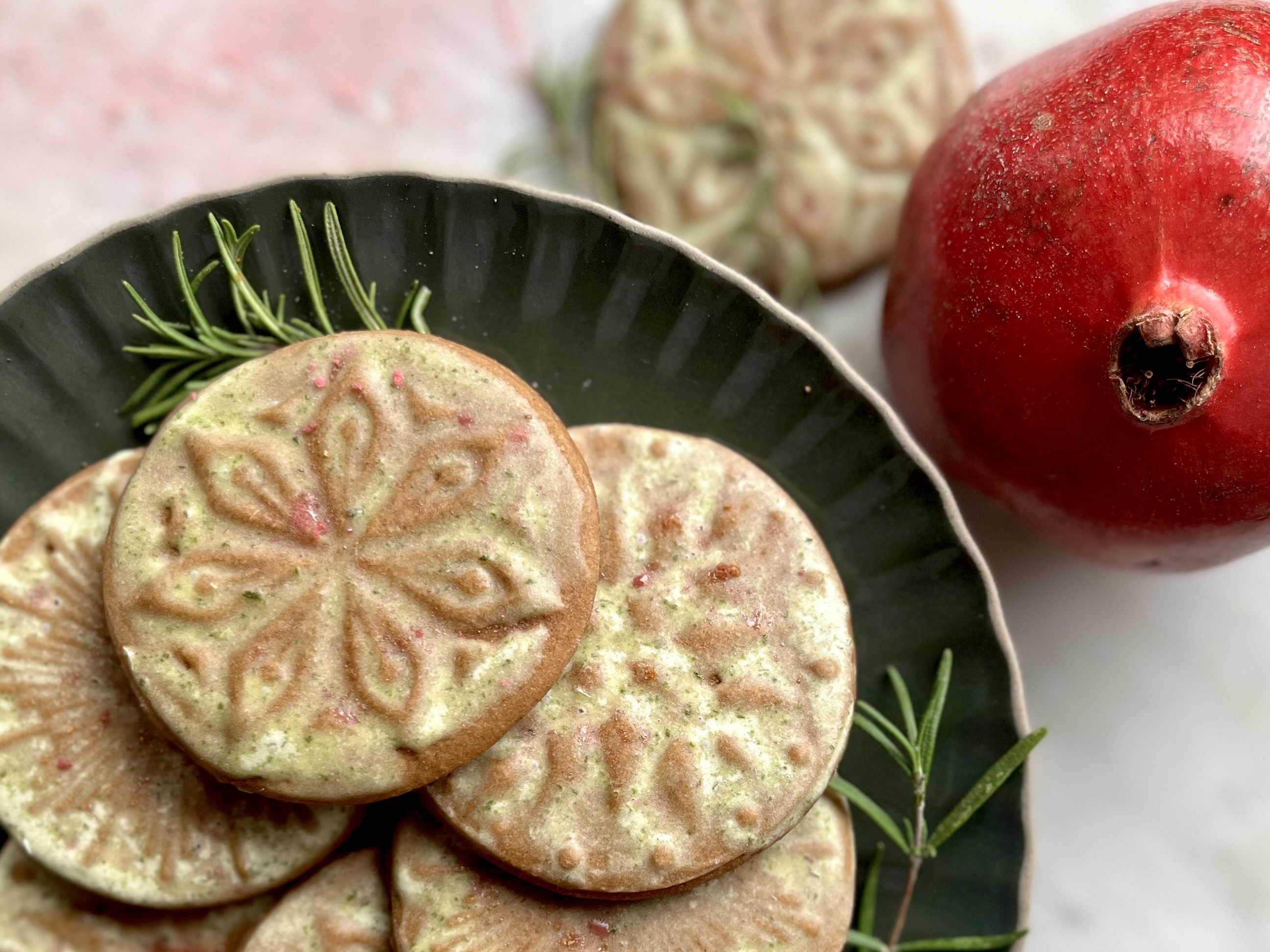 Pomegranate Molasses Cookies with Rosemary Glaze